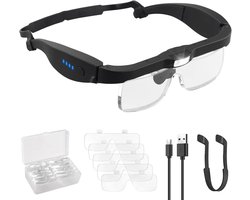 Hoofdmontuur loep - Loepbril - Hoofdgedragen Vergrootbril - 5 Verwisselbare Lenzen - Met LED Verlichting - USB Oplaadbaar - Voor Klussen & Hobby