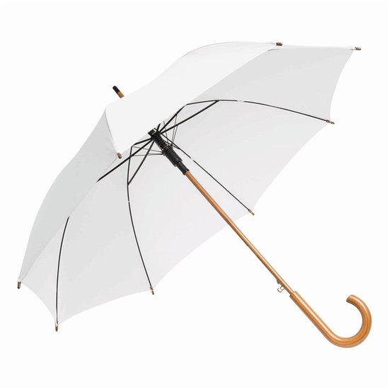 Parapluie de mariage mariée/marié - blanc - manche en bois - diamètre 103 cm