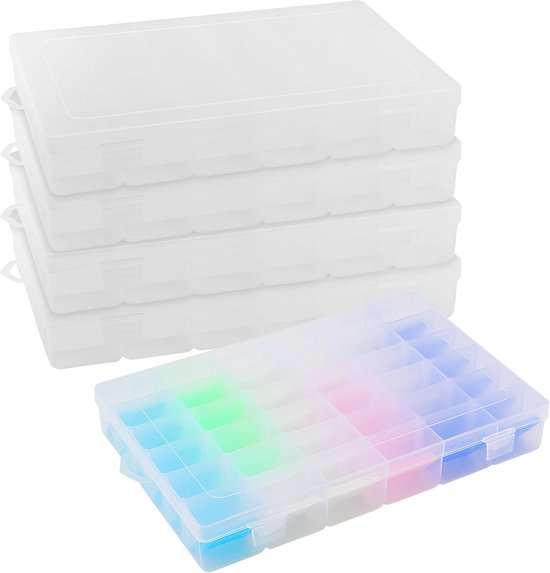 Pack of 5 Small Parts Sorting Boxes, 36 Compartments, Adjustable Bead ...