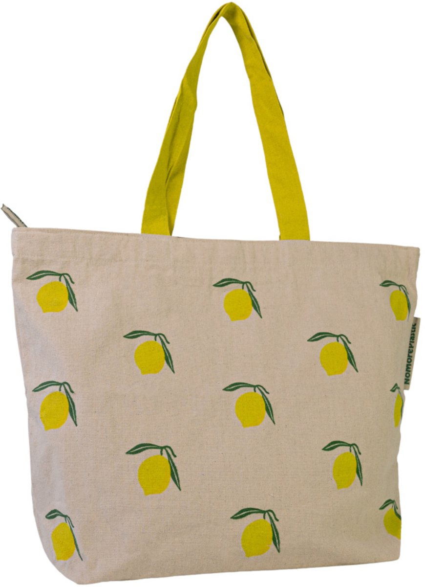 Shopper / Tas met citroenenprint en rits van NoMorePlastic - Lovely Lemons - Duurzaam - Gerecycled bedlinnen - Cadeau voor vrouw