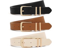 3 Stuks Riem - damesriem - Stijlvol retro - Broekriem - Dames - Verstelbaar Unisex Ceintuur - 110cm - leer - damesriemen voor jeans jurken broeken dames lederen tailleriem met gouden gesp - 110 CM