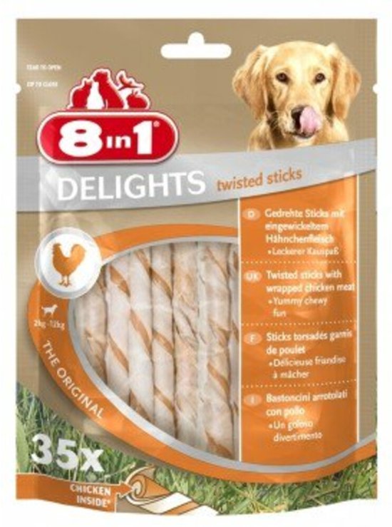 8in1 Delights Twisted Sticks Kip - 5 x 35 stuks - Voordeelverpakking
