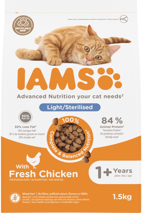 IAMS Kat Adult Sterilised - Overweight Kip - 4 x 1,5 kg - Voordeelverpakking