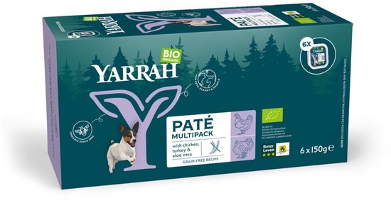 Yarrah Bio Hondenvoer Multipack Paté Graanvrij Kip & Kalkoen - 4 x 6 x 150 gr - Voordeelverpakking