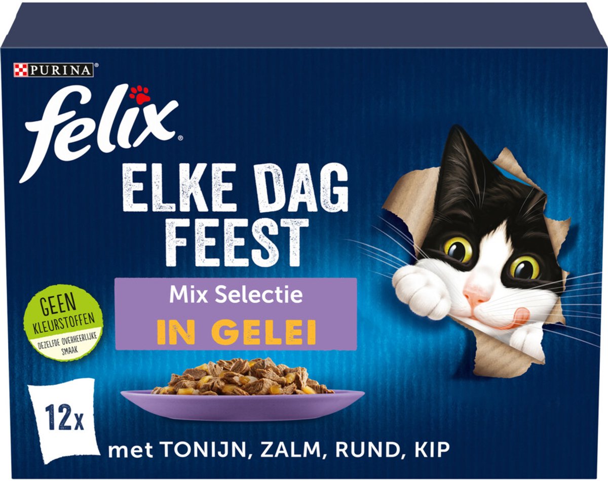 Felix Kattenvoer Nat in Gelei Elke Dag Feest Mix Selectie 12 x 85 gr
