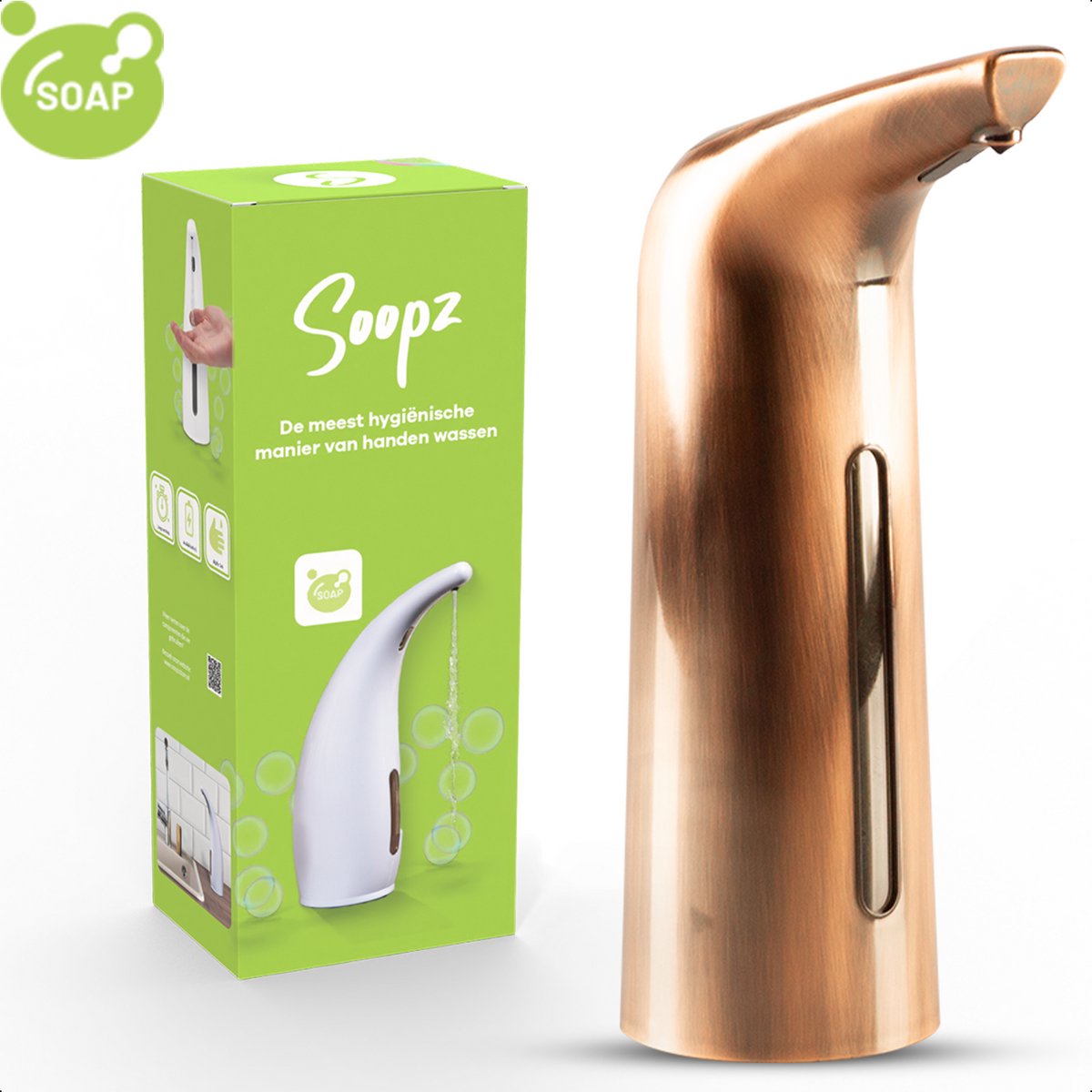 Soopz Automatische Zeepdispenser – Koper – Copper Brushed Elegance – Zeeppompje met Bewegingssensor – Handzeep