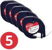 5x Dymo Compatible Letratag Navulling Label tape 91201 - Plastic - Zwart op wit - 12 mm x 4 m - S0721610 - Ar Labels - Zelfklevend - Multifunctioneel - Label tape cassette voor Dymo LetraTag Labelprinter