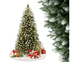 NAIZY Kunstkerstboom met verlichting 150 cm PVC+PE Dennenboom Kerstboom levensecht met sneeuwtoppen en houten voet Kerstbomen Kerstboom Kerstversiering