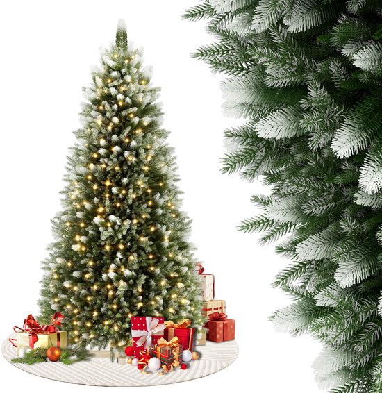 Sapin de Noël artificiel NAIZY avec lumières 150 cm PVC+PE Sapin de Noël réaliste avec sommets enneigés et base en bois Sapins de Noël Sapin de Noël Décorations de Noël