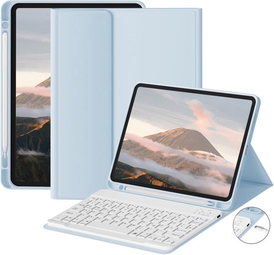 Foto: Toetsenbordhoes voor ipad pro 11 inch 4e generatie 2022 3e generatie 2021 2e generatie 2020 met penhouder ultradun verstelbare standaard verwijderbaar bluetooth toetsenbord voor ipad pro 11 inch lichtblauw