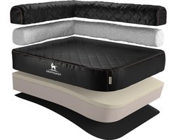 Knuffelwuff orthopedisch hoekhondenbed Winslow van laser-gewatteerd kunstleer XL 100 x 70cm leuning links zwart