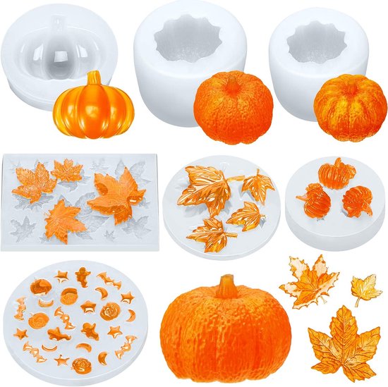 Ensemble de 8 moules en silicone pour citrouilles, en résine époxy, pour Halloween, pour bougies, pour pâtisserie, pour loisirs DIY et décoration.