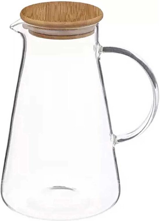 Carafe en Verres avec couvercle en Bamboe - 1,5 L - Verseuse avec bec verseur