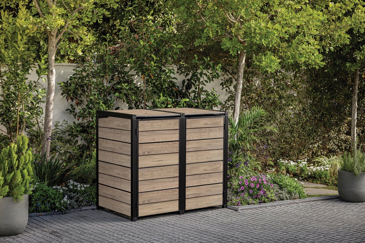 Keter Hide Away Containerberging - 2x 240L - Ashwood