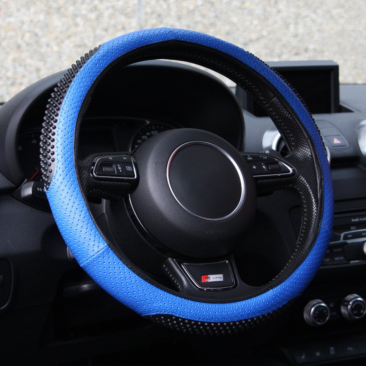 Cartrend Stuurwielhoes massage zwart/blauw