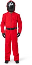 Costume de jeu de Squid enfants - Combinaison rouge - Costume d'Halloween - Cosplay - Costume de carnaval - Avec masque et accessoires - Taille 146/152