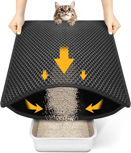 Kattenbakmat - Schuimmat voor huisdieren - Compact formaat - Perfect voor kleine ruimtes - Wasbaar - Gemakkelijk schoon te maken - 45 x 60 cm - Zwart