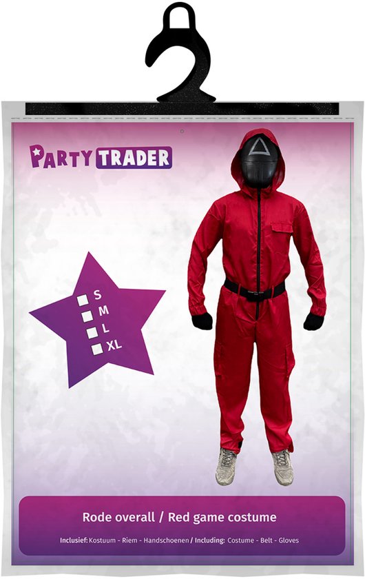 Costume de jeu rouge – Combinaison rouge avec masque, Gants et Riem – Halloween – Taille S