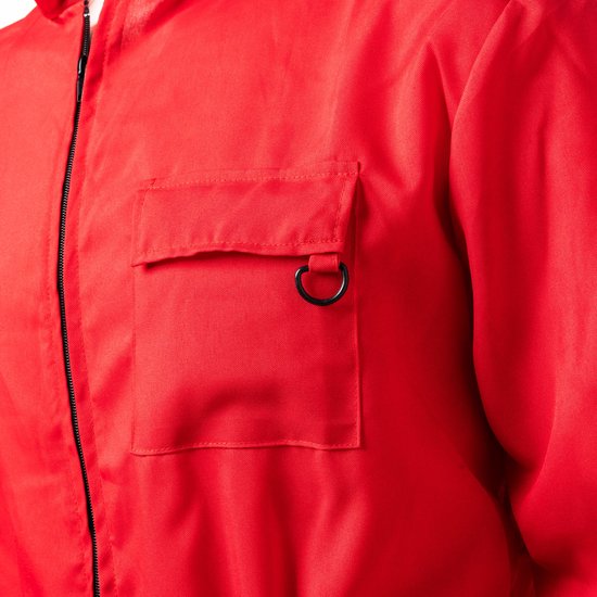 Costume de jeu rouge – Combinaison rouge avec masque, Gants et Riem – Halloween – Taille S