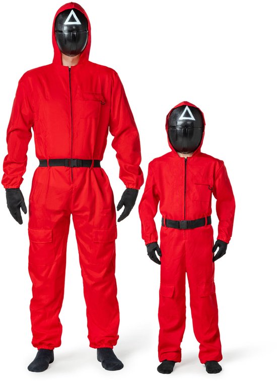 Costume de jeu rouge – Combinaison rouge avec masque, Gants et Riem – Halloween – Taille S