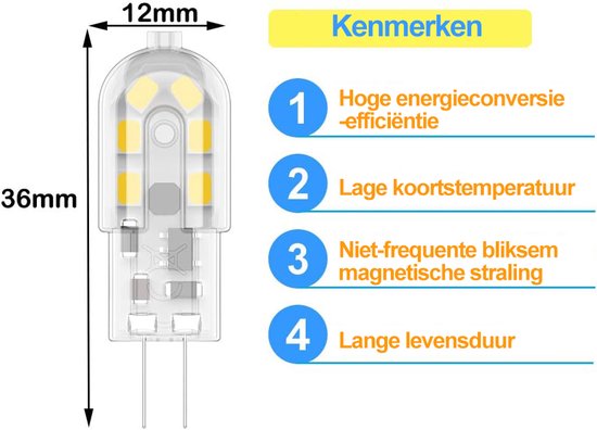 Dimbare LED G4 steeklamp 1,8 Watt - 12 en 24V - 3000K - Helder