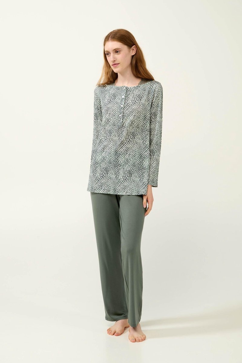 Vamp - Dames pyjama Micromodal met slangenprint en knoopsluiting - XXL