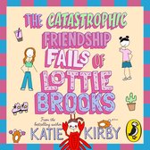 Boekomslag: "The Catastrophic Friendship Fails of Lottie Brooks" met getekende figuren, een cactus en een papegaaiduiker.
