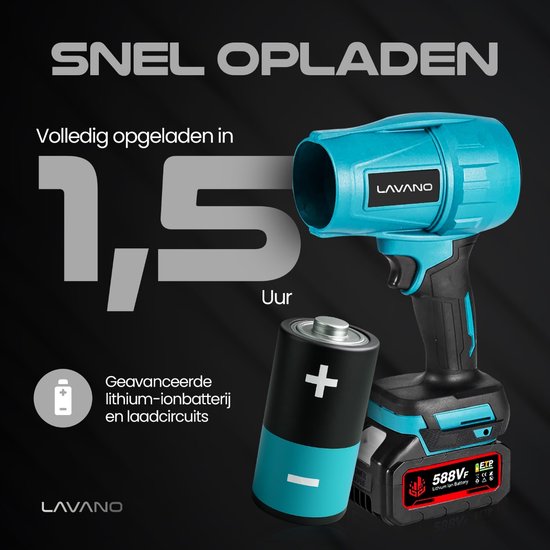 Bladblazer - Inclusief Snellader en 2x 18V Lithium Accu`s - Auto Droger - Bladblazers - Geschikt voor Bladeren en Tuinafval - Bladblazers met Accu - Bladblazer Accu - Bladblazer met Accu en Oplader - Bladblazer met Accu van Merkloos	 — afbeelding 4