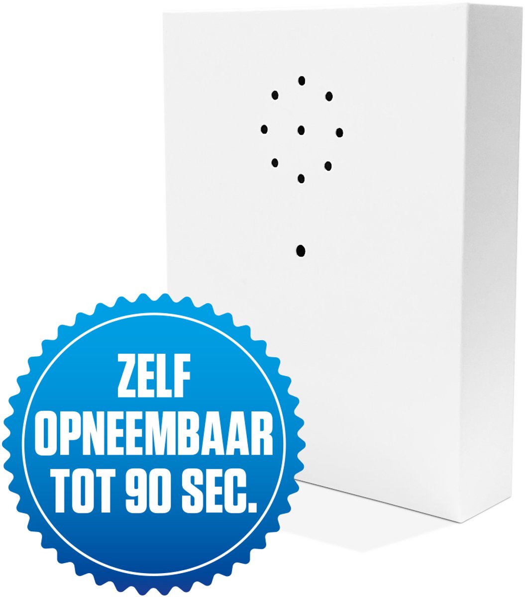 E-motionBox - Wit - Activatie d.m.v. Bewegingssensor - Zelf opneembaar tot 90 seconden - Spreek je eigen boodschap in - Jouw eigen geluid - Inclusief 3x AAA Batterijen - Vogelhuisje met geluid - Voor op Toilet