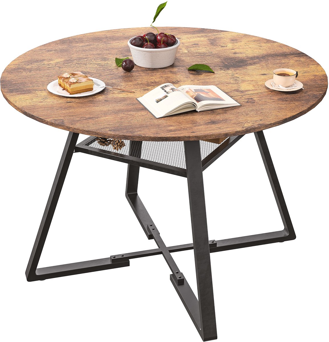 Ronde eettafel 4-6 personen hout 120 cm tafel rond keukentafel eettafel eettafels met 1 open opbergvak voor keuken woonkamer