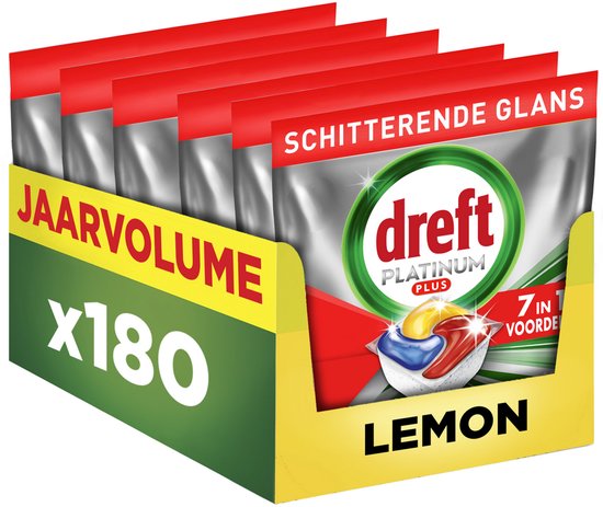 Dreft Platinum Plus All In One Vaatwastabletten Citroen Anti-dofheidstechnologie - 5 x 36 Capsules