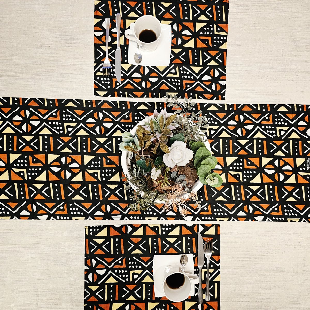 Tafelloper 160x35cm met Set van 4 Placemats | Gemaakt van 100% Afrikaanse Print Stof
