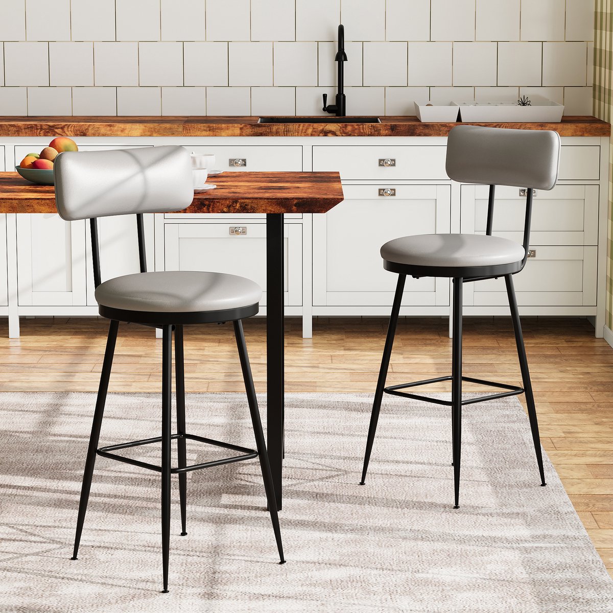 Moderne Barstoelen 2-delig – PU Leer Donkergrijs voor Keuken/Bar