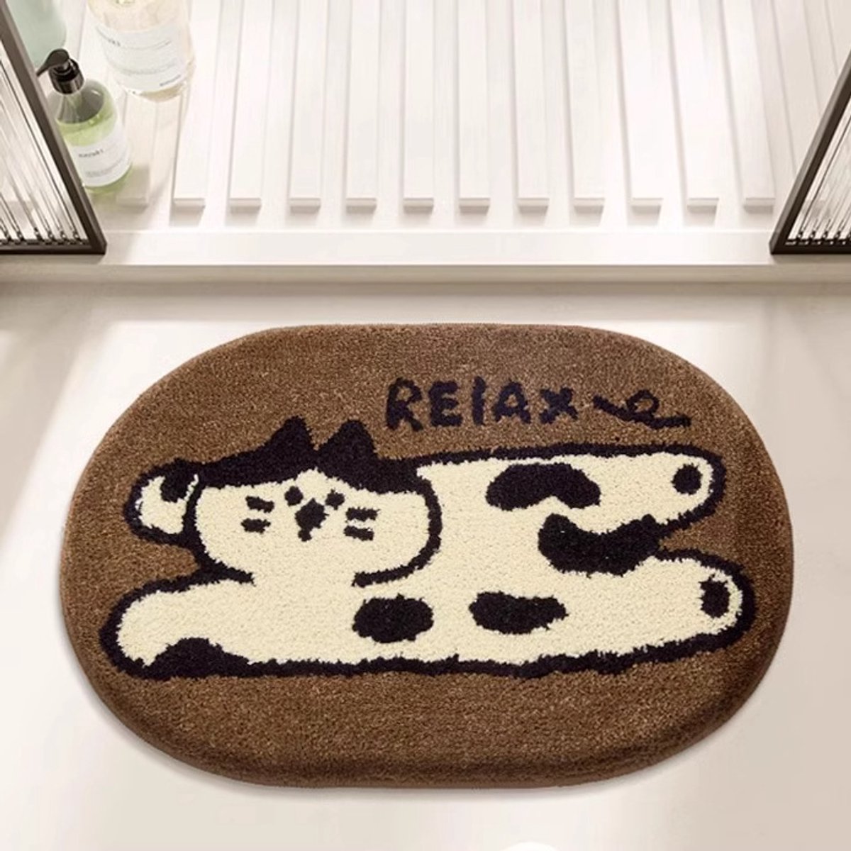 Badmat met kattenmotief - Badmat - Antislipmat - Antislipmat van microvezel - Bruin