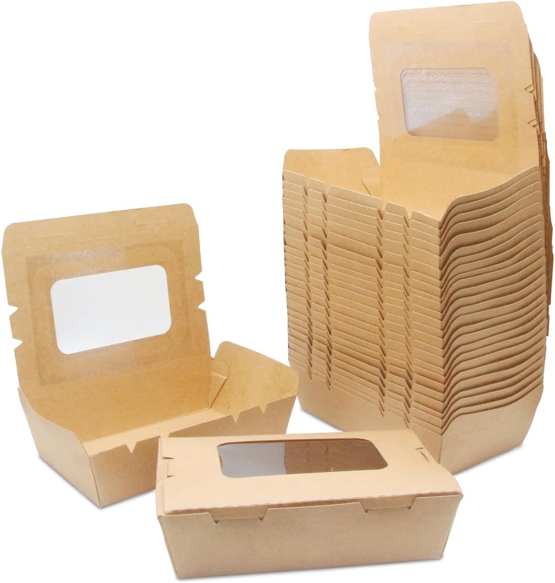 Image of 20 stuks kraftpapier lunchbox 500 ml, kraftkarton snackboxen, Take Away Box, met venster, olie en waterdicht, voor sandwich, cheesecake, hamburgers