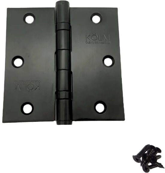 Charnière Zwart | 75 x 75 mm | Broche fixe, pas de mou | Charnière de porte | Robuste | Charnière de meuble noire | Assemblage facile | 6 trous de vis |