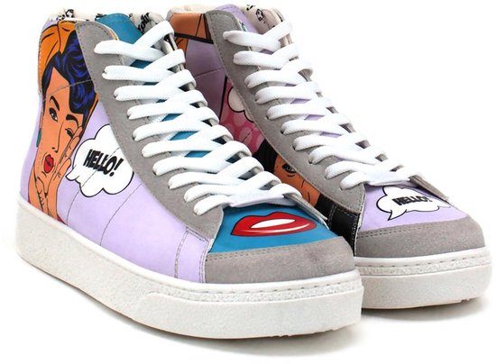 Goby - Baskets pour femmes Pop Art Hello - Cuir vegan - Handgemaakt - Design Pop Art - Taille 40