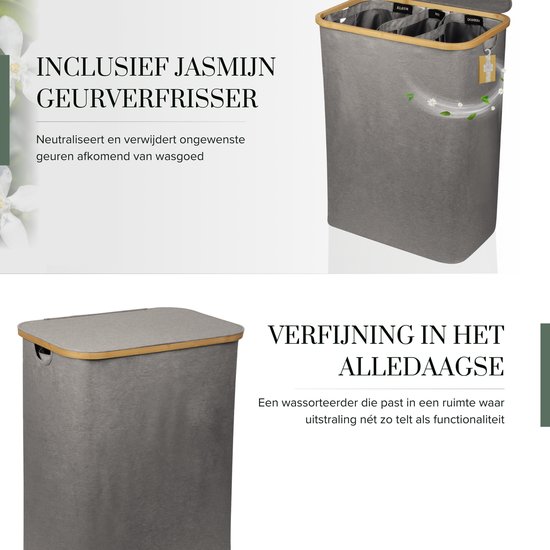 Panier à linge 3 compartiments - trieur à linge - 160L - avec 3 sacs amovibles - panier à linge - trieur à linge avec couvercle - pliable - sacs à linge neufs