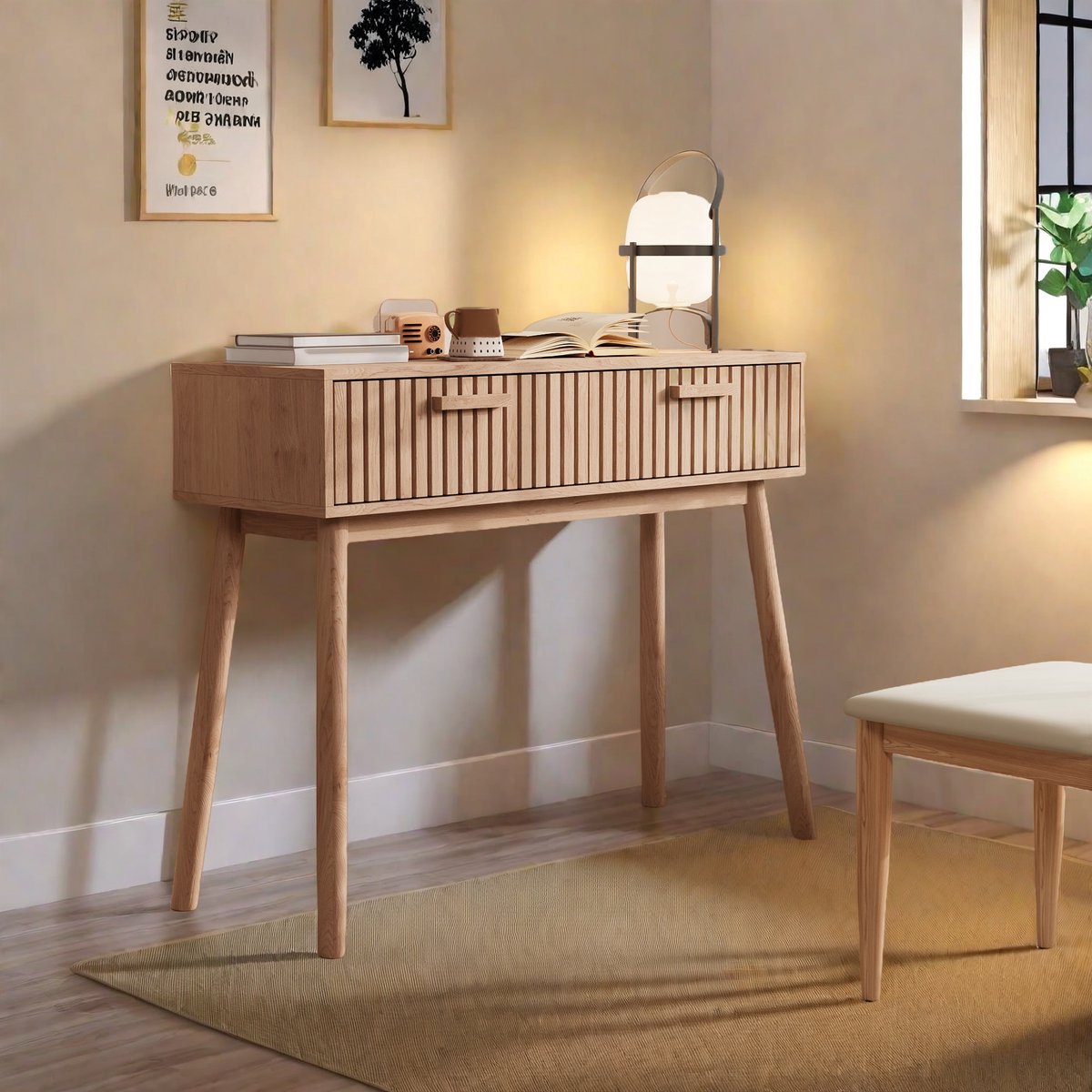Konsolentafel 100x35x80 cm | Met Lade | Smal & Modern Skandinavisch | Voor Hal of Woonkamer