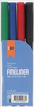 Set van vier DULA fineliners (groen, blauw, rood, zwart) in verpakking, 0.4 mm.