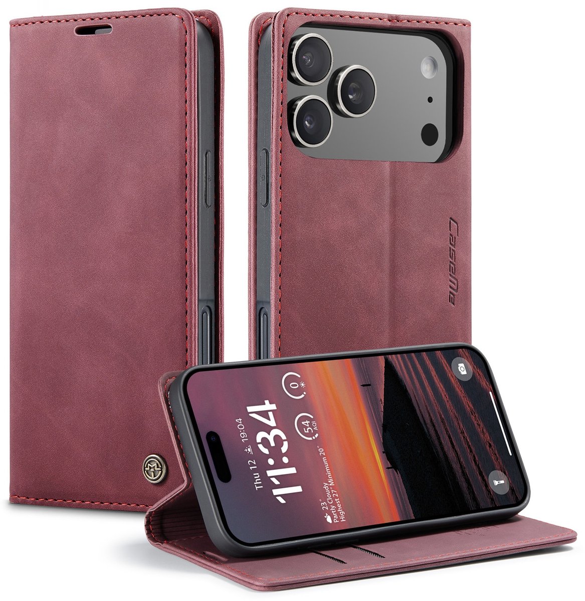 CaseMe Hoesje - Geschikt voor iPhone 17 Pro Hoesje - CaseMe 013 Book Case - Bordeaux