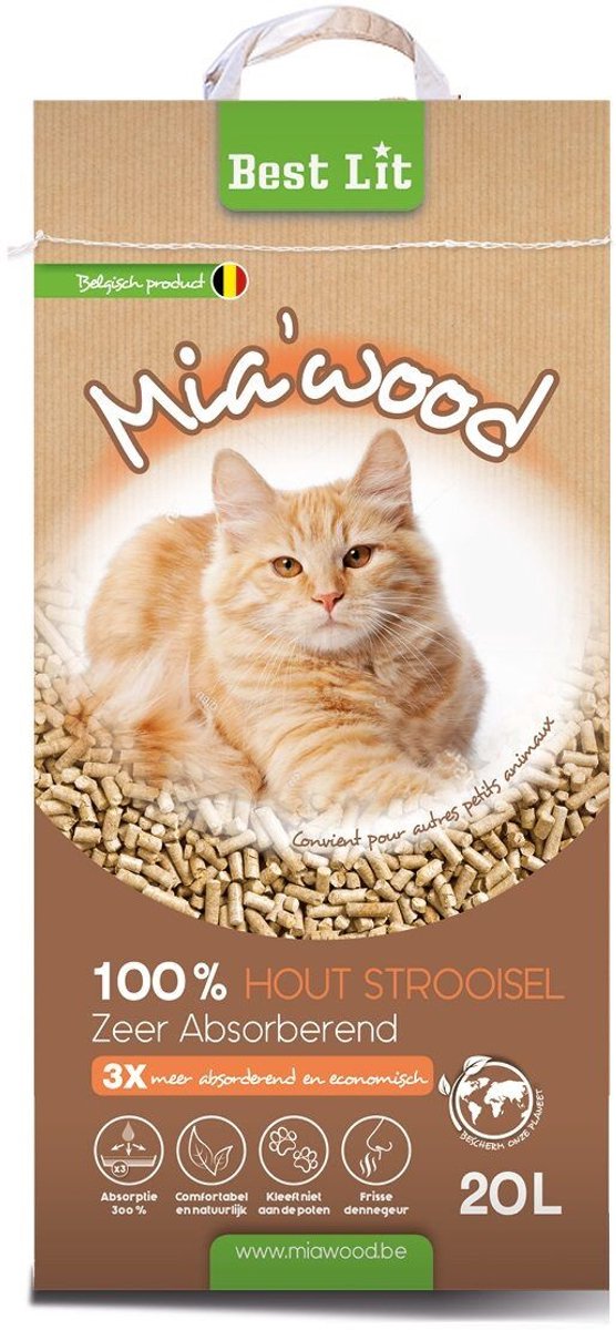 Mia’Wood Kattenbakvulling 100% Houtstrooisel – 100% natuurlijk – biologisch afbreekbaar – 20 liter