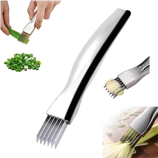 Couteau à julienne - 1 pièce - 19 × 3 × 1,9 cm - Acier inoxydable - Couteau à hacher - Ustensile de cuisine - Coupe-légumes - Pour légumes, oignons, ail - Argent