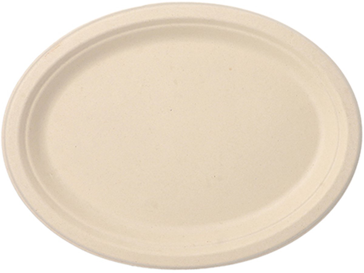 50 Borden van suikerriet pure ovaal 26 cm x 20 cm x 2 cm natuur