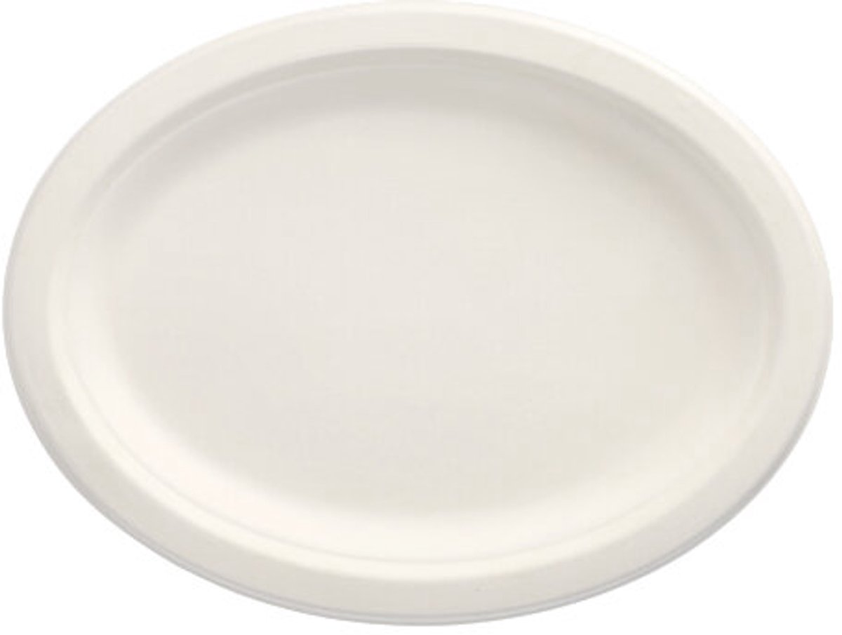 50 Borden van suikerriet pure ovaal 26 cm x 20 cm x 2 cm wit