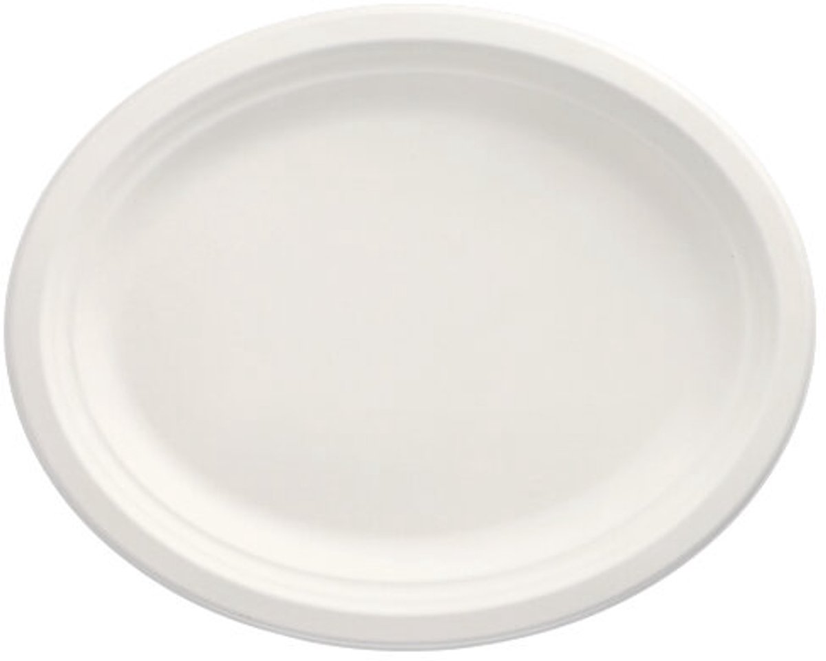 50 Borden van suikerriet pure ovaal 32 cm x 25,5 cm x 2 cm wit