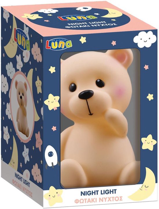 Luna Toys Teddy Beer Nachtlampje – Batterij-Nachtlicht 9,2 × 8,9 × 12 cm – Beertje Nachtlamp – Kindvriendelijk & Veilig