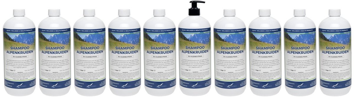 Shampoo Alpenkruiden - 1 liter - 10 Stuks - met pomp - Voordeelverpakking - Haarverzorging