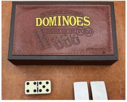 Domino dubbel 6 dik 12 mm. in kartonnen doos met PU bedrukte bovenzijde