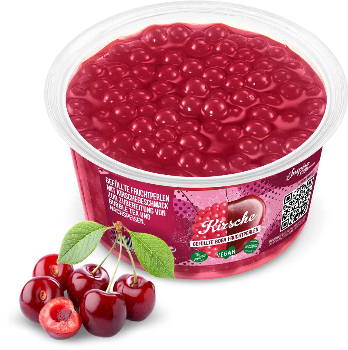 Inspire Food Company - Bubble tea - Bubble Tea Parels - Popping Boba Pearls - Popping Fruitparels - Kersen smaak - 450 gram